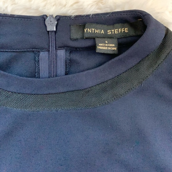 Cynthia Steffe Navy & White Mesh detail Mini Dress - Picture 3 of 15